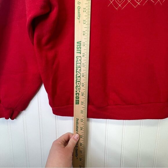 Vintage 90s Top Stitch Red Christmas Cat Kitten Plaid Mock Neck Sweatshirt M - Picture 7 of 11